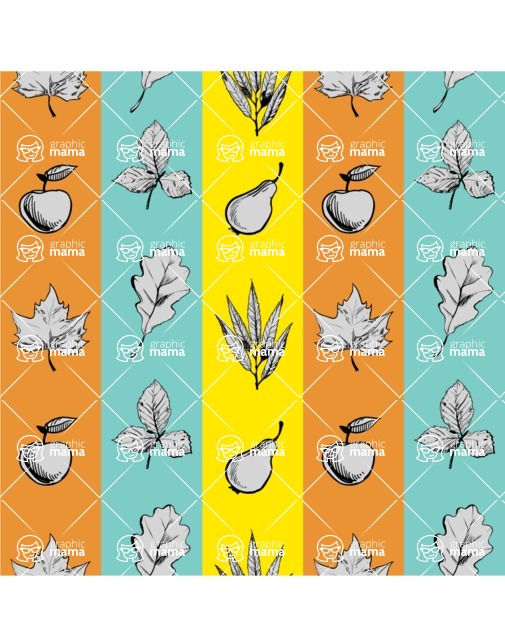 Nature Backgrounds, Patterns and Frames Themed Graphic Collection - Fruits and Leaves Nature Pattern